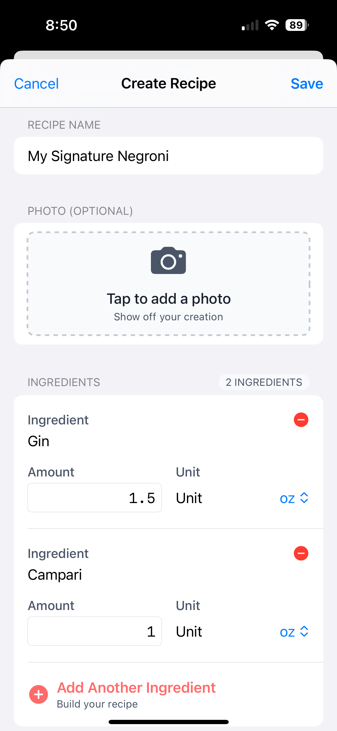 MixMath create custom recipe form