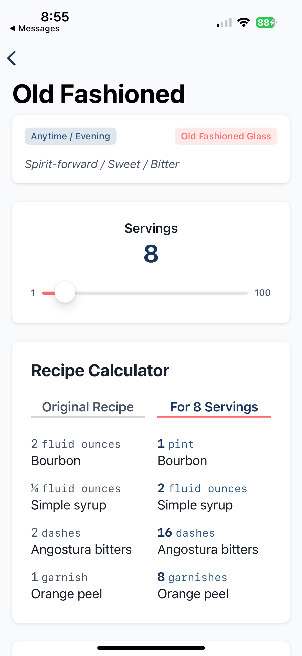 MixMath recipe calculator with serving slider